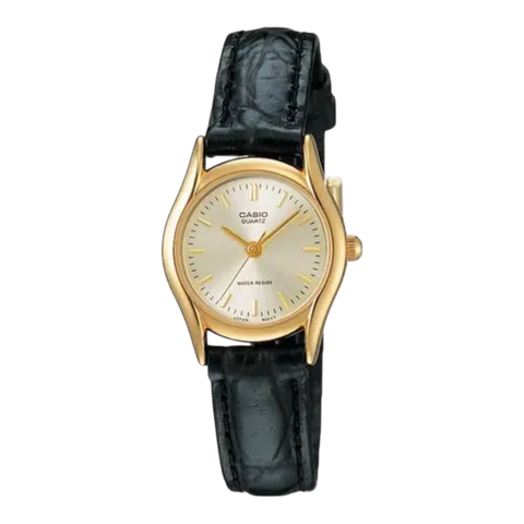 Жіночий годинник CASIO LTP-1094Q-7A золотисті з білим циферблатом на шкіряному ремінці LTP-1094Q-7A фото