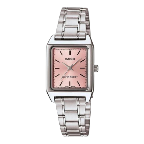 Жіночий годинник CASIO LTP-V007D-4E прямокутні з рожевим циферблатом LTP-V007D-4E фото