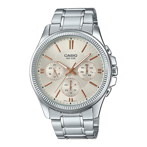 Чоловічий годинник CASIO MTP-1375D-7A2 з хронографом та сріблястим циферблатом MTP-1375D-7A2 фото