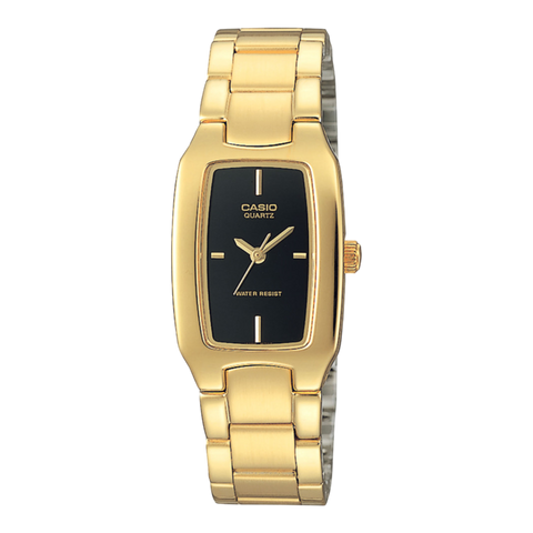 Жіночий годинник CASIO LTP-1165N-1C золотистий прямокутний з чорним циферблатом LTP-1165N-1C фото