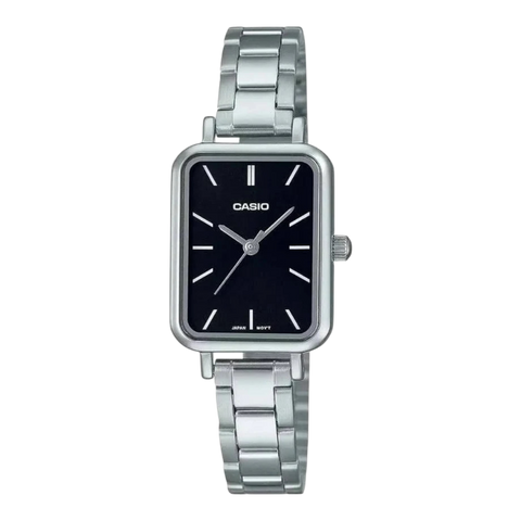 Жіночий годинник CASIO LTP-V009D-1E сріблясті прямокутні з чорним циферблатом LTP-V009D-1E фото
