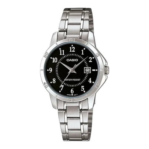Жіночий годинник CASIO LTP-V004D-1B сріблястий з чорним циферблатом та цифрами LTP-V004D-1B фото