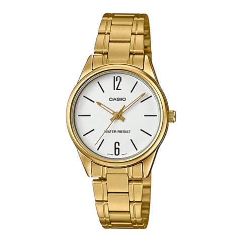 Жіночий годинник CASIO LTP-V005G-7B золотисті з білим циферблатом та цифрами LTP-V005G-7B фото