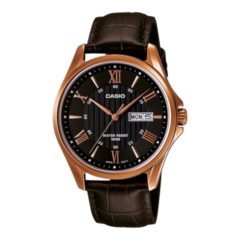 Чоловічий годинник CASIO MTP-1384L-1A Data Day 100 wr на шкіряному ремінці MTP-1384L-1A фото