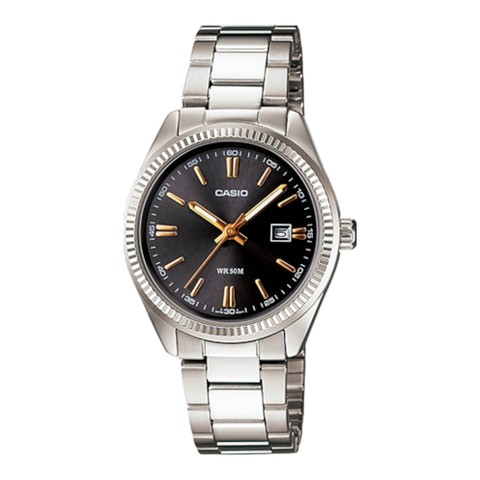 Жіночий годинник CASIO LTP-1302D-1A2VDF сріблясті з чорним циферблатом LTP-1302D-1A2VDF фото