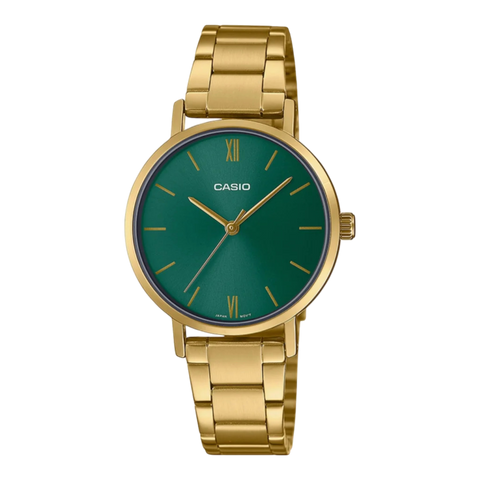 Жіночий годинник CASIO LTP-VT02G-3A золотисті з зеленим циферблатом LTP-VT02G-3A фото