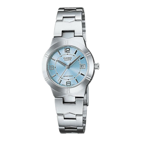 Жіночий годинник CASIO LTP-1241D-2ADF сріблястий з блакитним циферблатом та цифрами LTP-1241D-2ADF фото