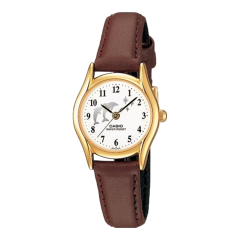 Жіночий годинник CASIO LTP-1094Q-7B9 золотисті з цифрами та шкіряним ремінцем LTP-1094Q-7B9 фото