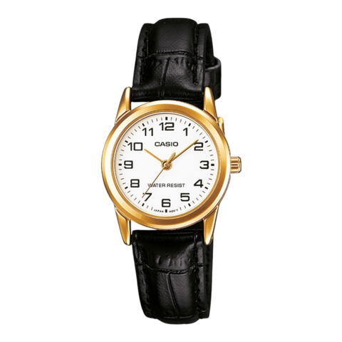 Жіночий годинник CASIO LTP-V001GL-7BUDF золотистий з цифрами на шкіряному ремінці LTP-V001GL-7BUDF фото