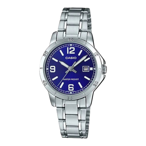 Жіночий годинник CASIO LTP-V004D-2B сріблястий з синім циферблатом та цифрами LTP-V004D-2B фото