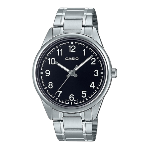Чоловічий годинник CASIO MTP-V005D-1B4 сріблясті з чорним циферблатом та цифрами MTP-V005D-1B4 фото