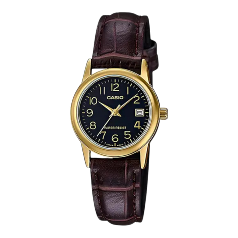 Жіночий годинник CASIO LTP-V002GL-9B золотисті з цифрами на шкіряному ремінці LTP-V002GL-9B фото