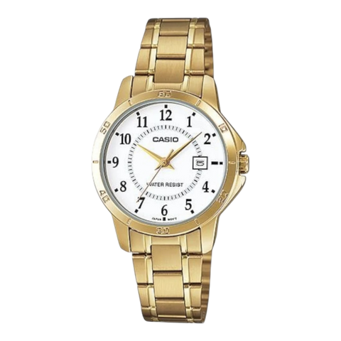 Жіночий годинник CASIO LTP-V004G-7B золотисті з білим циферблатом та цифрами LTP-V004G-7B фото