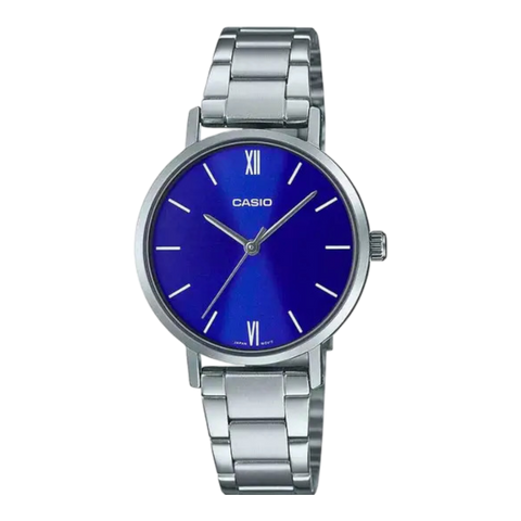 Жіночий годинник CASIO LTP-VT02D-2A сріблясті з синім циферблатом LTP-VT02D-2A фото